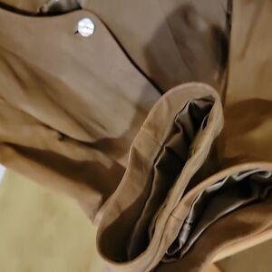 JACKET -Sueded brown jacket with crewneck and button up.